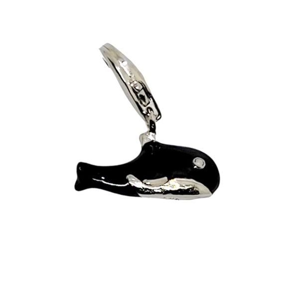 Rhodium Plated Sterling Silver Black Enamel Killer Whale Charm - Picture 1 of 4